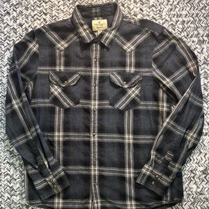 American Eagle Blue and Gray Plaid Casual Snap Button Down Shirt XL